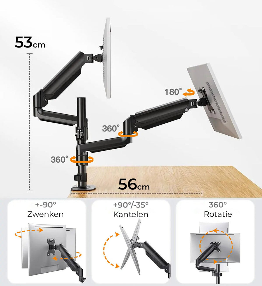 Monitor Arm voor Twee Schermen - SH-AMPS-2 kabelmanagement close-up